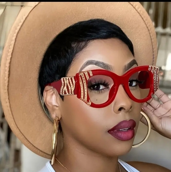 NEW BOLD FRAME CLEAR GLASSES RED WITH GOLD - Picture 1 of 2